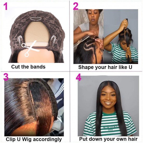 U Part Wigs Human Hair Wigs for Black Women Water Wave Human Hair Wigs None lace front wigs Glueless Natural Color U-part wigs Clip in Hair Extension