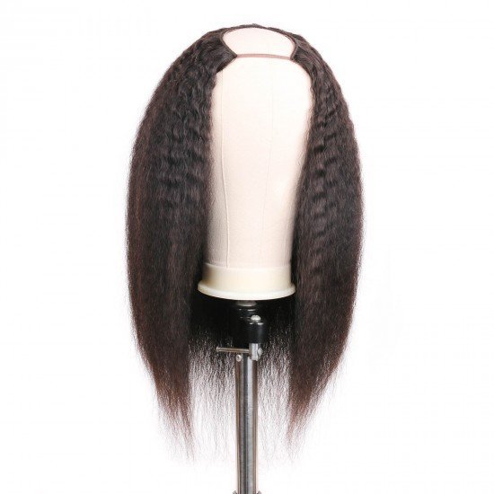 U Part Wig Kinky Straight -2x4 Centre Part Human Hair Wig 150% Density 10A Grade Brazilian Hair Glueless Half Wig Natural Color (18 inch Yaki Straight) U Part Wig Kinky Straight -2x4 Centre Part Human Hair Wig 150% Density 10A Grade Brazilian Hair Glueless Half Wig Natural Color (18 inch Yaki Straight)