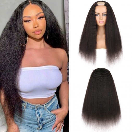 U Part Wig Kinky Straight Human Hair Wigs for Black Women 22 inch Half Wig 2x4 inch U Shape Clip in Wigs Yaki Straight Wig Brazilian Hair Wig 150% Density Natural Black Color U Part Wig Kinky Straight Human Hair Wigs for Black Women 22 inch Half Wig 2x4 inch U Shape Clip in Wigs Yaki Straight Wig Brazilian Hair Wig 150% Density Natural Black Color
