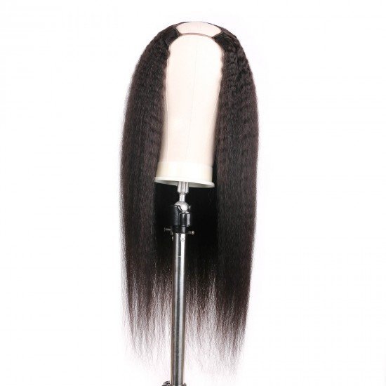 U Part Kinky Straight Wig Human Hair,Yaki Straight 24 inch U Shape Human Hair Wig for Black Women Brazilian Remy Hair Clip in Glueless Half Wig 150% Density Natural Color U Part Kinky Straight Wig Human Hair,Yaki Straight 24 inch U Shape Human Hair Wig for Black Women Brazilian Remy Hair Clip in Glueless Half Wig 150% Density Natural Color