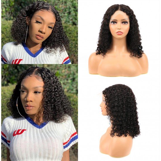 13x4 Lace Front Bob Wigs Human Hair Deep Wave 150% Density HD Transparent Lace Frontal Wig Free Part Short Bob Wig Natural Black