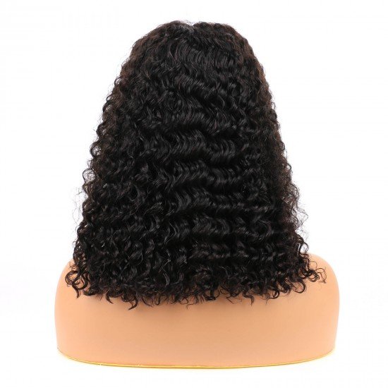 13x4 Lace Front Bob Wigs Human Hair Deep Wave 150% Density HD Transparent Lace Frontal Wig Free Part Short Bob Wig Natural Black