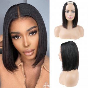 U Part Bob Wigs Human Hair For Women Remy Hair Clip in Short Straight Glueless Wig U Part Bob Wigs Human Hair For Women Remy Hair Clip in Short Straight Glueless Wig
