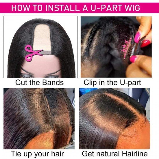 U Part Bob Wigs Human Hair For Women Remy Hair Clip in Short Straight Glueless Wig