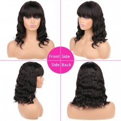 Bob Wigs with Bangs Body Wave Human Hair Wavy Bob Wigs None Lace Front 130% Density Guless Machine Made Wigs Natural Color For Women