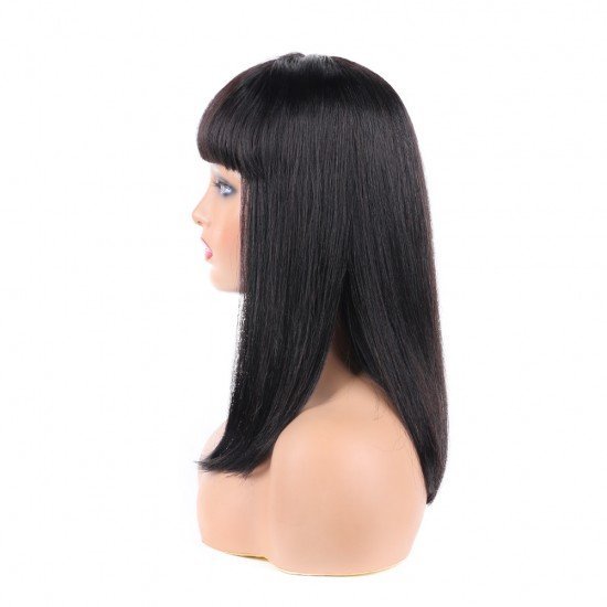 Bob Wigs with Bangs Brazilian Virgin Straight Human Hair Wig 130% Density Glueless Machine Made Wigs for Women Natural Color