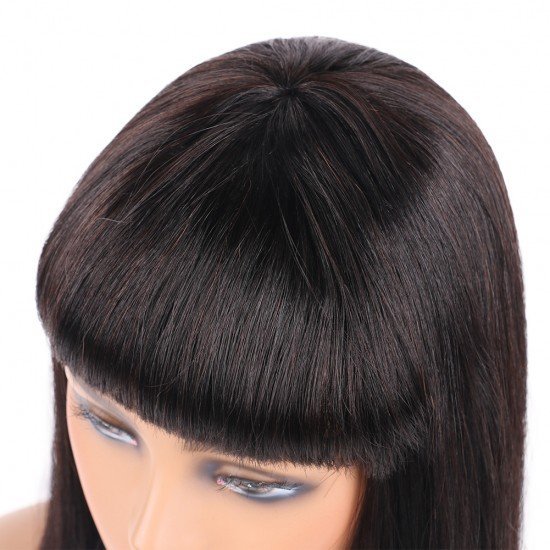 Bob Wigs with Bangs Brazilian Virgin Straight Human Hair Wig 130% Density Glueless Machine Made Wigs for Women Natural Color