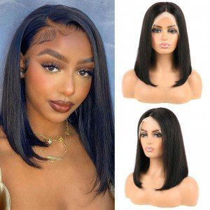 13x4 Lace Front Bob Wigs Human Hair Straight 150% Density HD Transparent Lace Frontal Wig Free Part Short Bob Wig Natural Black 13x4 Lace Front Bob Wigs Human Hair Straight 150% Density HD Transparent Lace Frontal Wig Free Part Short Bob Wig Natural Black
