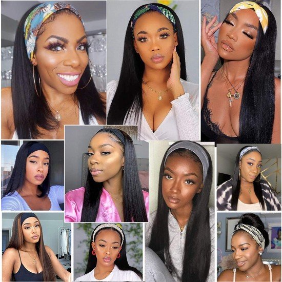 Headband Wigs for Black Women Human Hair Straight Brizilian Remy Hair Glueless Wigs