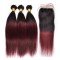 3 Bundles Brazilian Hair Weave Bundles With Closure Ombre Human Hair Bundles With Closure NonRemy Straight Hair-1b/99j 