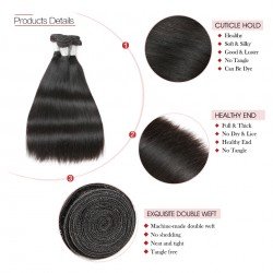Brazilian Virgin Hair Silky Straight 100% Human Hair 3 Bundles Natural Color