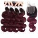 Ombre Color Brazilian Body Wave Human Hair Bundles with Lace Closure Non Remy Hair Weave 4 Bundles with Closure