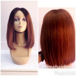 Ombre burgundy human hair bob wigs - straight