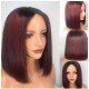 Ombre burgundy human hair bob wigs - straight
