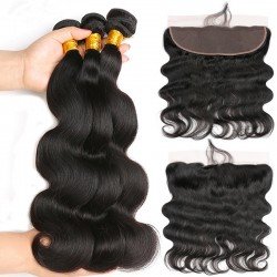 100% Remy Human Hair 3 Bundles With Lace Frontal Nature Color - Body Wave 100% Remy Human Hair 3 Bundles With Lace Frontal Nature Color - Body Wave