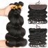 100% Remy Human Hair 3 Bundles With Lace Frontal Nature Color - Body Wave