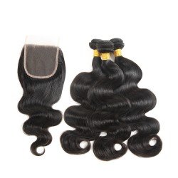 100% Remy Human Hair 3 Bundles With Closure 4x4 Lace Closure Nature Color - Body Wave 100% Remy Human Hair 3 Bundles With Closure 4x4 Lace Closure Nature Color - Body Wave
