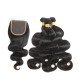 100% Remy Human Hair 3 Bundles With Closure 4x4 Lace Closure Nature Color - Body Wave