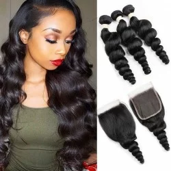 Virgin Hair Loose Wave Bundles with Closure Peruvian Hair Weave with  Closure Remy 100% Human Hair Bundles with Frontal Closure Loose Wavy Hair -  China Brazilian Human Hair and Human Hair price