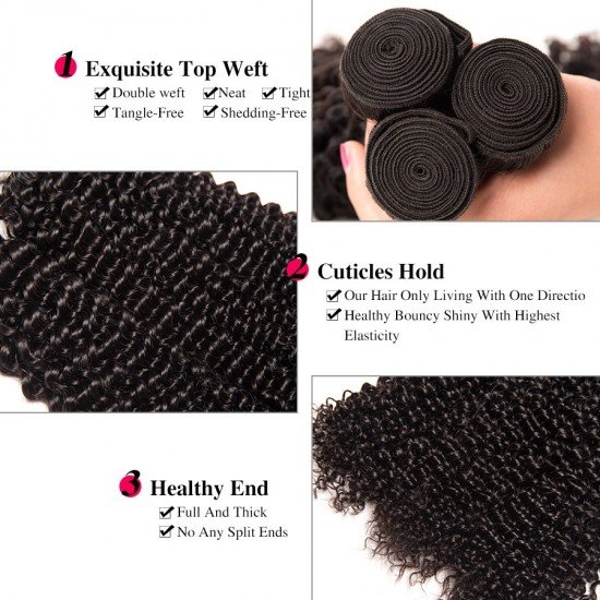 4 Bundles Virgin Hair Kinky curly 100% Human Hair Extensions Double Weft No Shedding