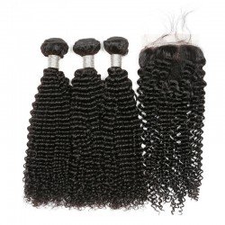 Brazilian Virgin Hair 3 Bundles With Lace Closure - Kinky Curl 14''-18''