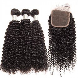 Brazilian Virgin Hair 3 Bundles With Lace Closure - Kinky Curl 14''-18''