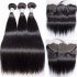 Brazilian Virgin Hair 3 Bundles With Lace Frontal- Silky Straight