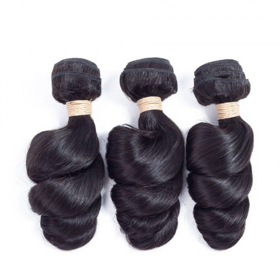 Remy Hair Extension 100% Human Hair Bundles 3PCS Natural Color - Loose Wave