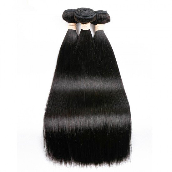 Remy Hair Extensions 100% Human Hair Bundles 3PCS Natural Color - Straight 