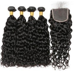 100% Remy Hair Water Wave Bundles With Closure 3 Bundles Human Hair Weave With Lace Closure 100g/bundle 100% Remy Hair Water Wave Bundles With Closure 3 Bundles Human Hair Weave With Lace Closure 100g/bundle