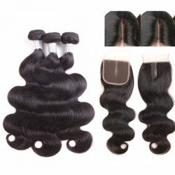 Brazilian Virgin Hair 3 Bundles With Lace Closure - Body Wave Brazilian Virgin Hair 3 Bundles With Lace Closure - Body Wave