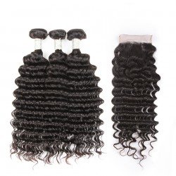 Brazilian Virgin Hair 3 Bundles With Lace Closure - Deep Wave Brazilian Virgin Hair 3 Bundles With Lace Closure - Deep Wave