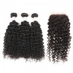 Brazilian Virgin Hair 3 Bundles With Lace Closure - Jerry Curl Brazilian Virgin Hair 3 Bundles With Lace Closure - Jerry Curl