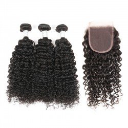 Brazilian Virgin Hair 3 Bundles With Lace Closure - Jerry Curl Brazilian Virgin Hair 3 Bundles With Lace Closure - Jerry Curl