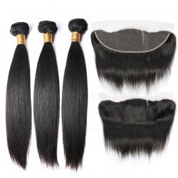 100% Remy Human Hair 3 Bundles With Lace Frontal Nature Color - Straight 100% Remy Human Hair 3 Bundles With Lace Frontal Nature Color - Straight