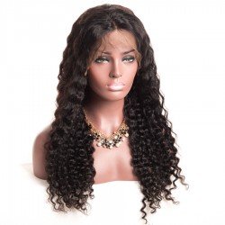 10A Lace Front Wig,Human Hair Wigs With Baby Hair Nature Black- Deep Wave