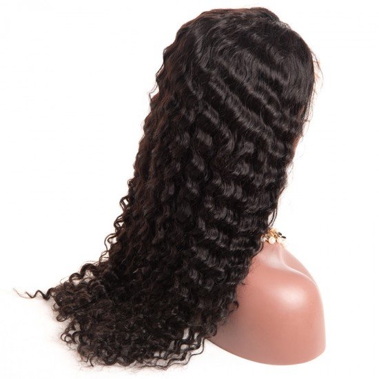 10A Lace Front Wig,Human Hair Wigs With Baby Hair Nature Black- Deep Wave