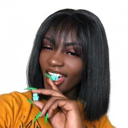 Bob Wigs with Bangs Human Hair Brazilian Remy Straiht Hair 150% Density Natural Black Color