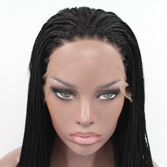 Synthetic Braided Lace Front Wigs Heat Resistant Fiber Hair Wigs Black Color