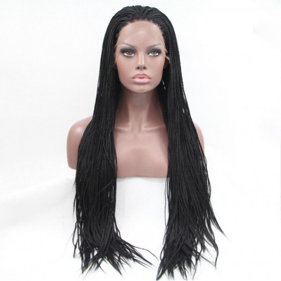 Synthetic Braided Lace Front Wigs Heat Resistant Fiber Hair Wigs Black Color
